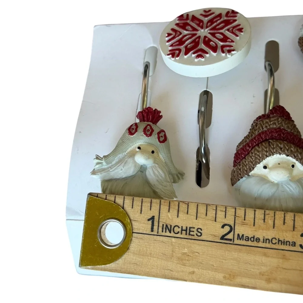 Christmas Shower Curtain Hooks Set of 12 Santa Gnome Snowflake Rustic Holiday